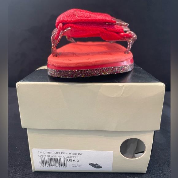 Mini Melissa Glittery Rubber Sandals with Velcro Straps in Red USA Size 3 NEW - Picture 2 of 5